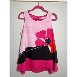 New York & Company Floral Sleeveless Shell Top Women's M Pink Career